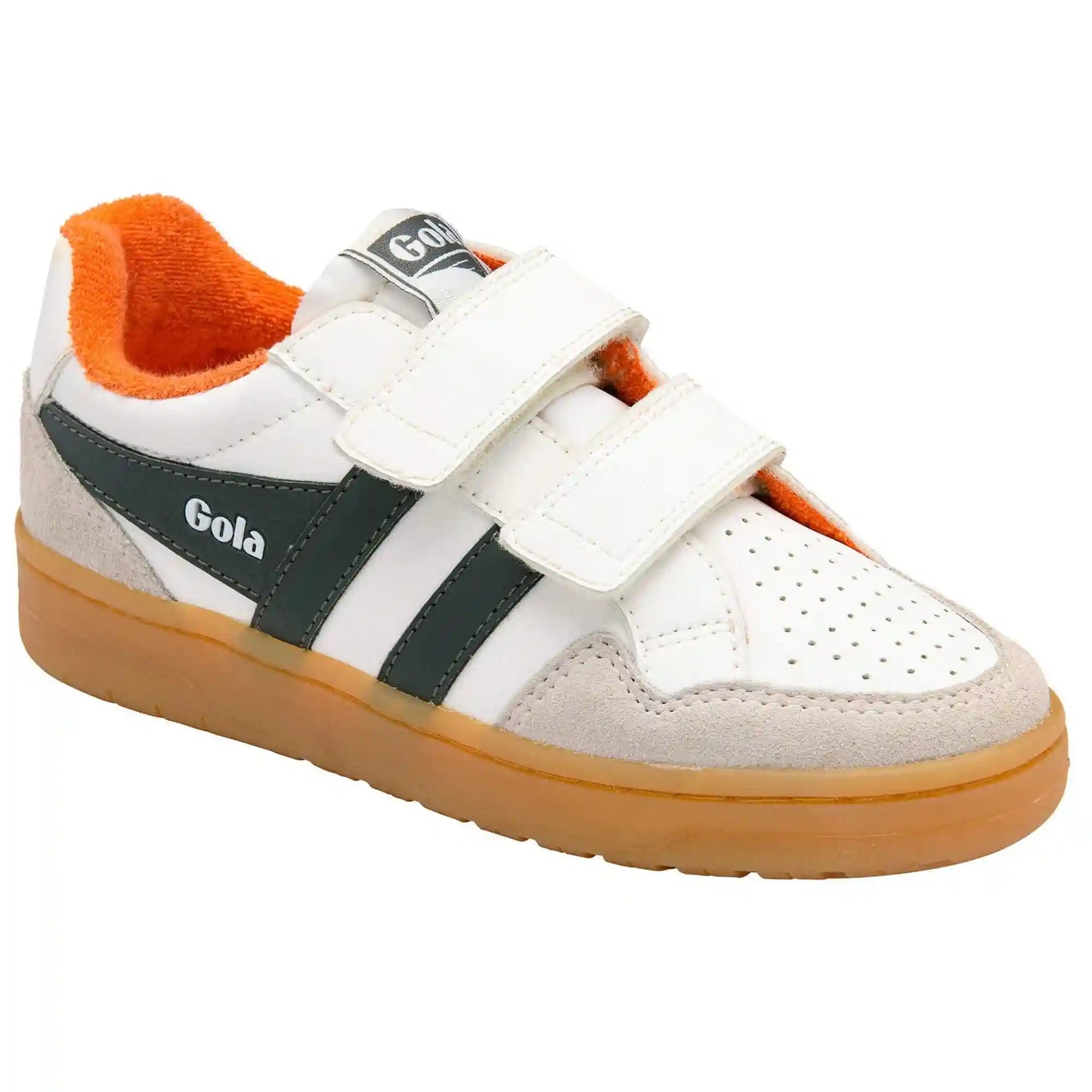 Gola Classics Kids' Eagle Strap Sneakers - White/Dark Khaki/Moody Orange/Gum