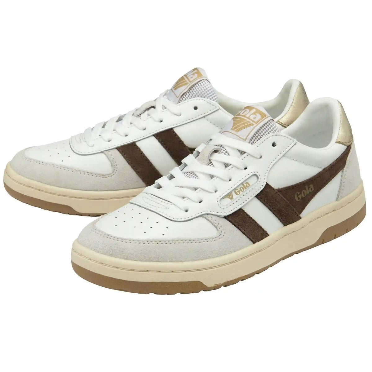 Gola Classics Women's Hawk Sneakers - White/Dark Brown/Gold