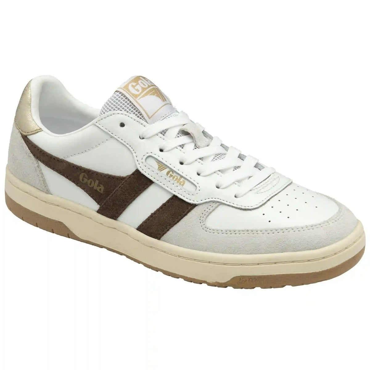 Gola Classics Women's Hawk Sneakers - White/Dark Brown/Gold