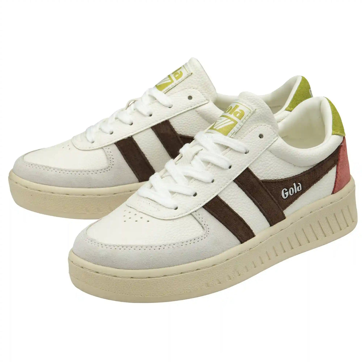 Gola Classics Women's Grandslam Trident Sneakers - White/Dark Brown/Moss