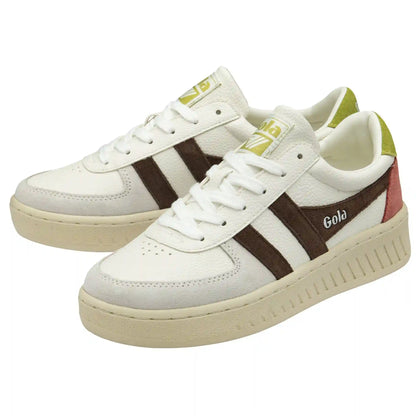 Gola Classics Women's Grandslam Trident Sneakers - White/Dark Brown/Moss