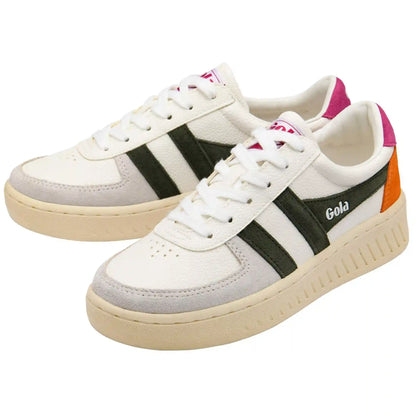 Gola Classics Women's Grandslam Trident Sneakers - White/Dark Khaki/Fuchsia