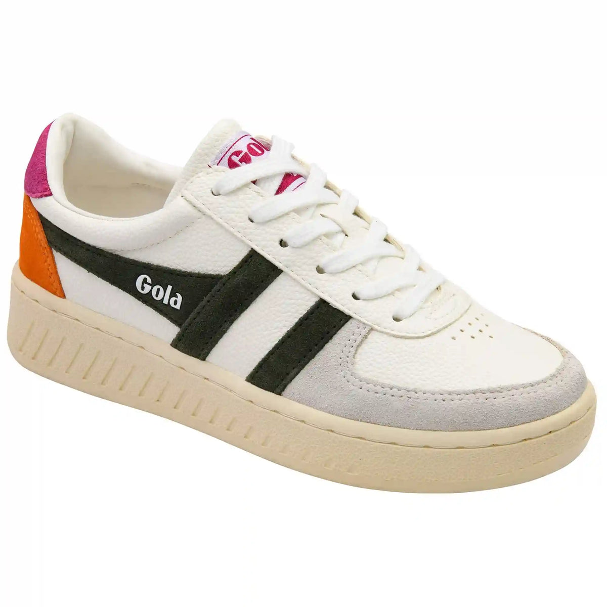 Gola Classics Women's Grandslam Trident Sneakers - White/Dark Khaki/Fuchsia