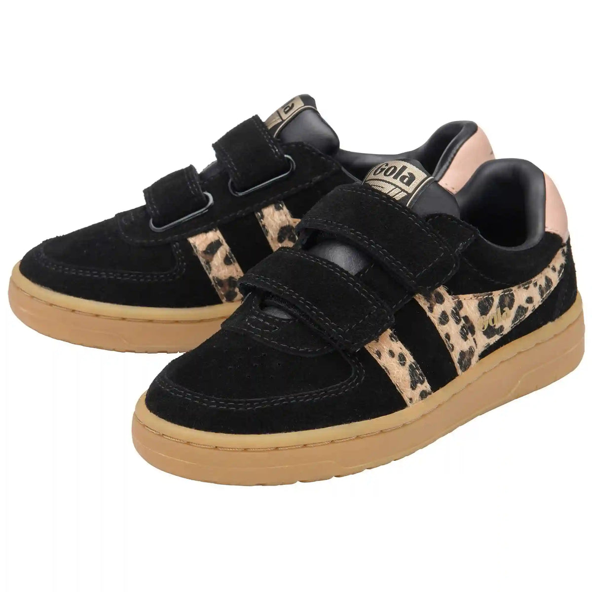 Gola Classics Kids' Hawk Suede Safari Strap Sneakers - Black/Leopard/Cameo/Gum