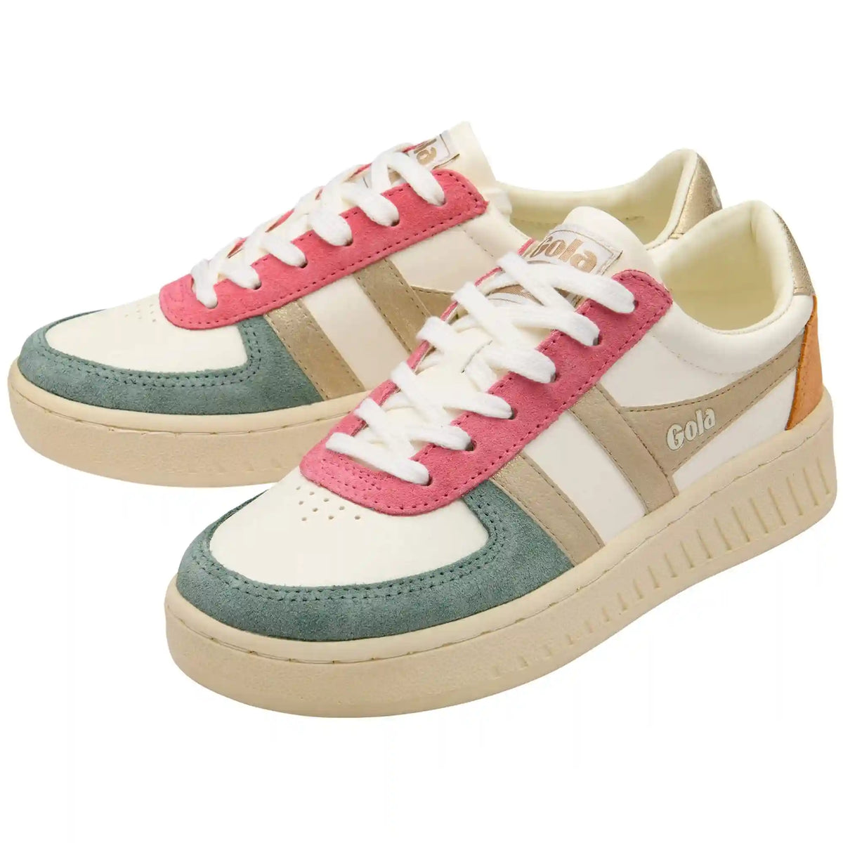 Gola Classics Women's Grandslam Quadrant Sneakers - Off White/Green Mist/Gold/Salmon