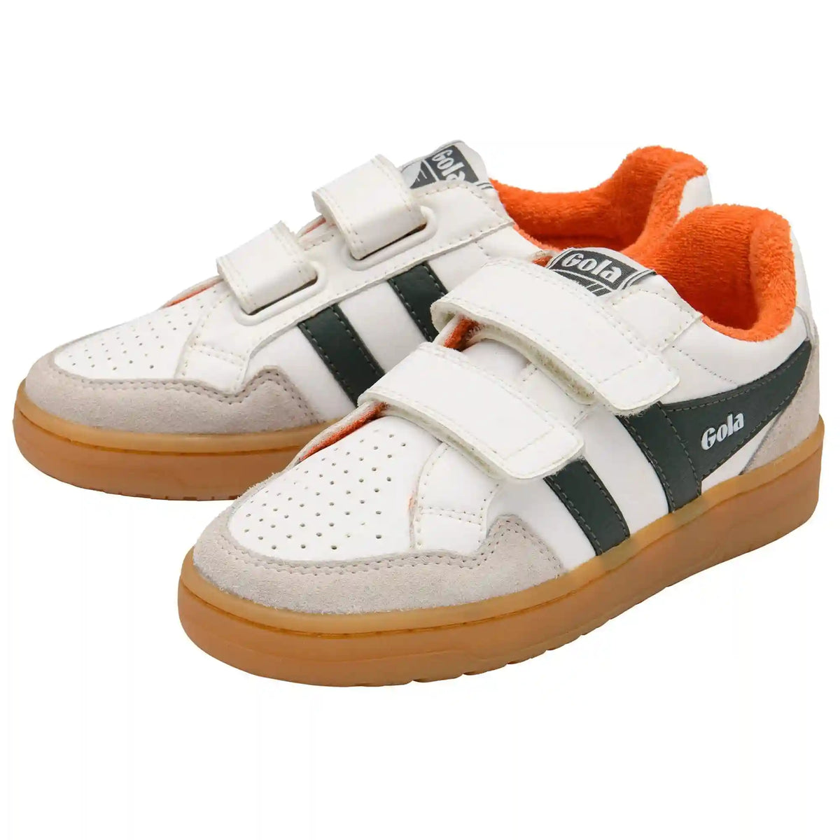 Gola Classics Kids' Eagle Strap Sneakers - White/Dark Khaki/Moody Orange/Gum